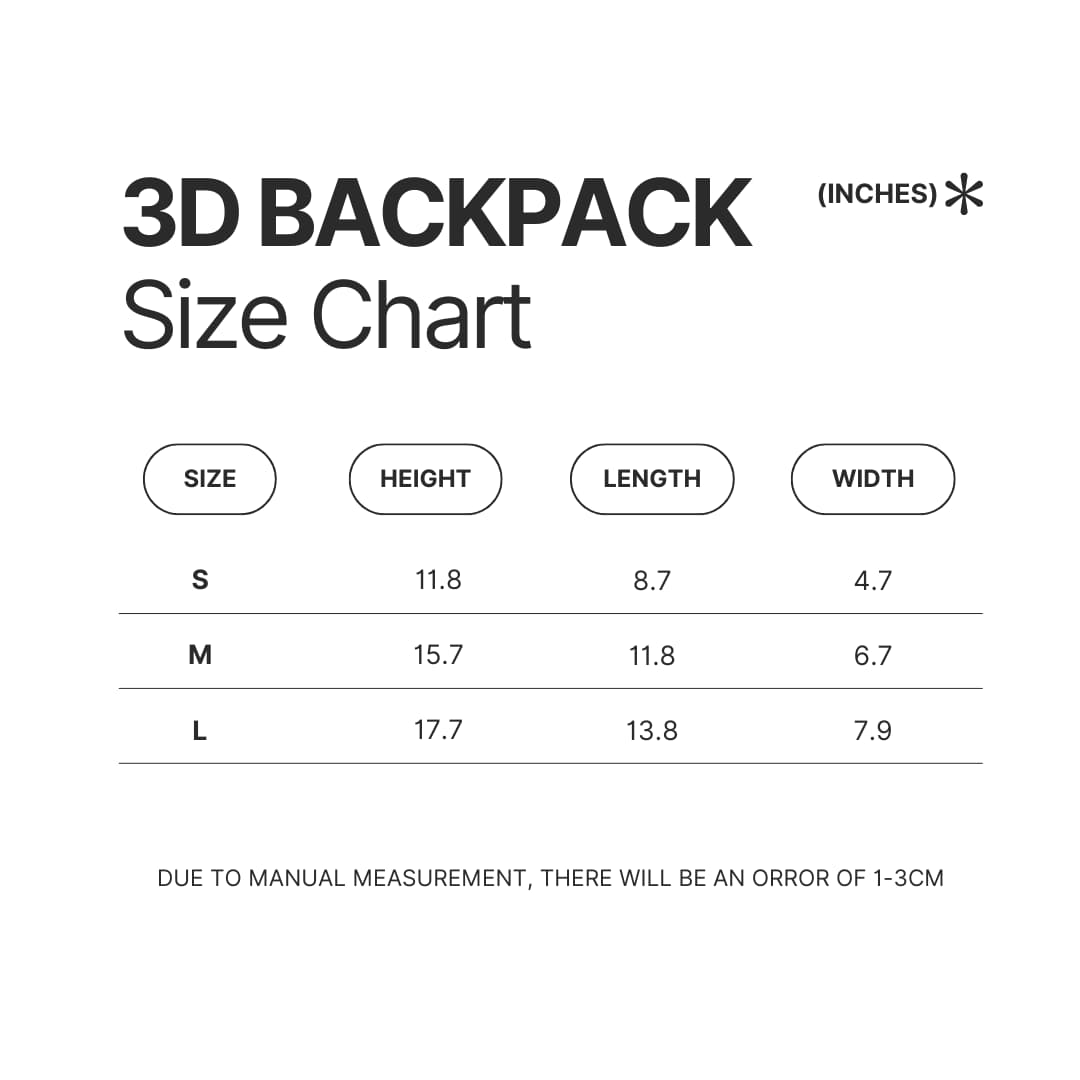 3D Backpack Size Chart - Hollow Knight Shop