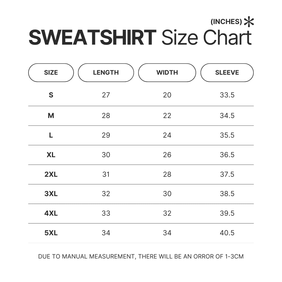 Sweatshirt Size Chart - Hollow Knight Shop